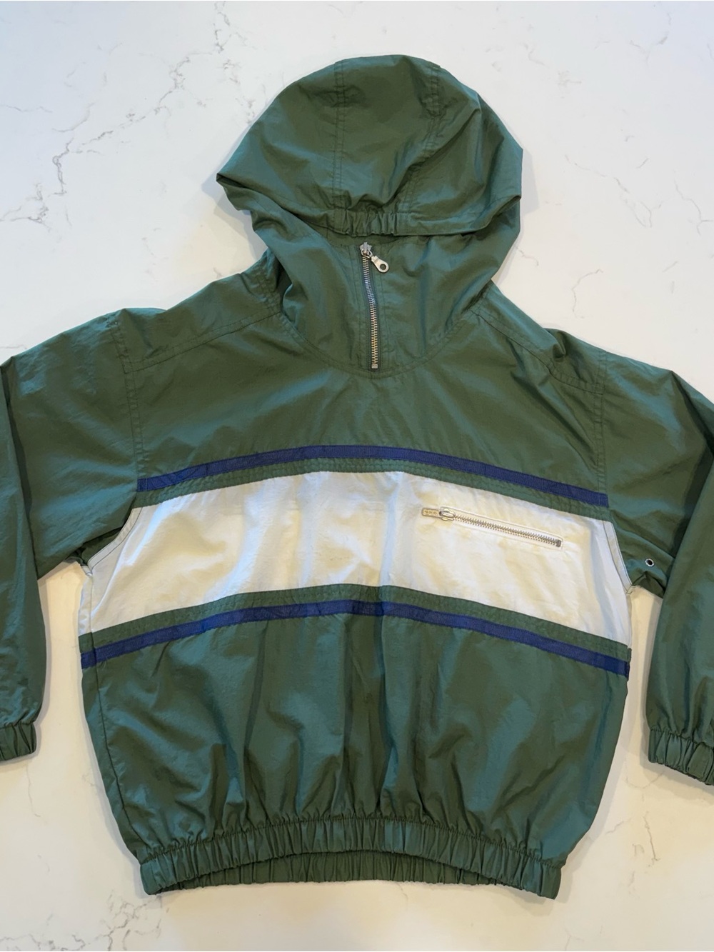 Vintage 80s Gap Kids Boys Green Pullover Windbreaker Jacket Hooded Sz L 10-12